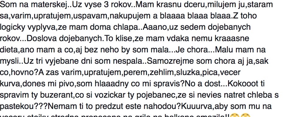 Pravidvý, no vulgárny status od slovenskej mamičky a manželky na Facebooku láme rekordy v čítanosti